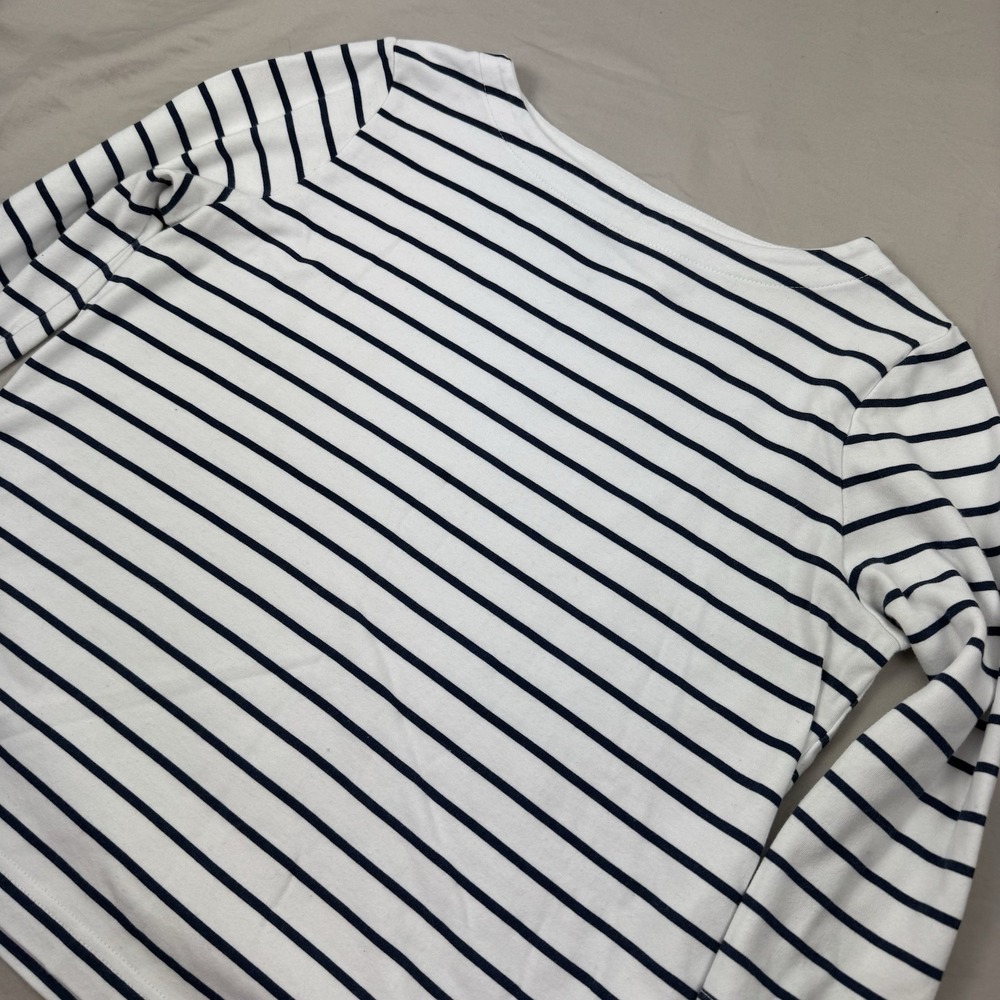 CROFT & BARROW Womens Boat neck striped Shirt top Navy/White - PM Petites